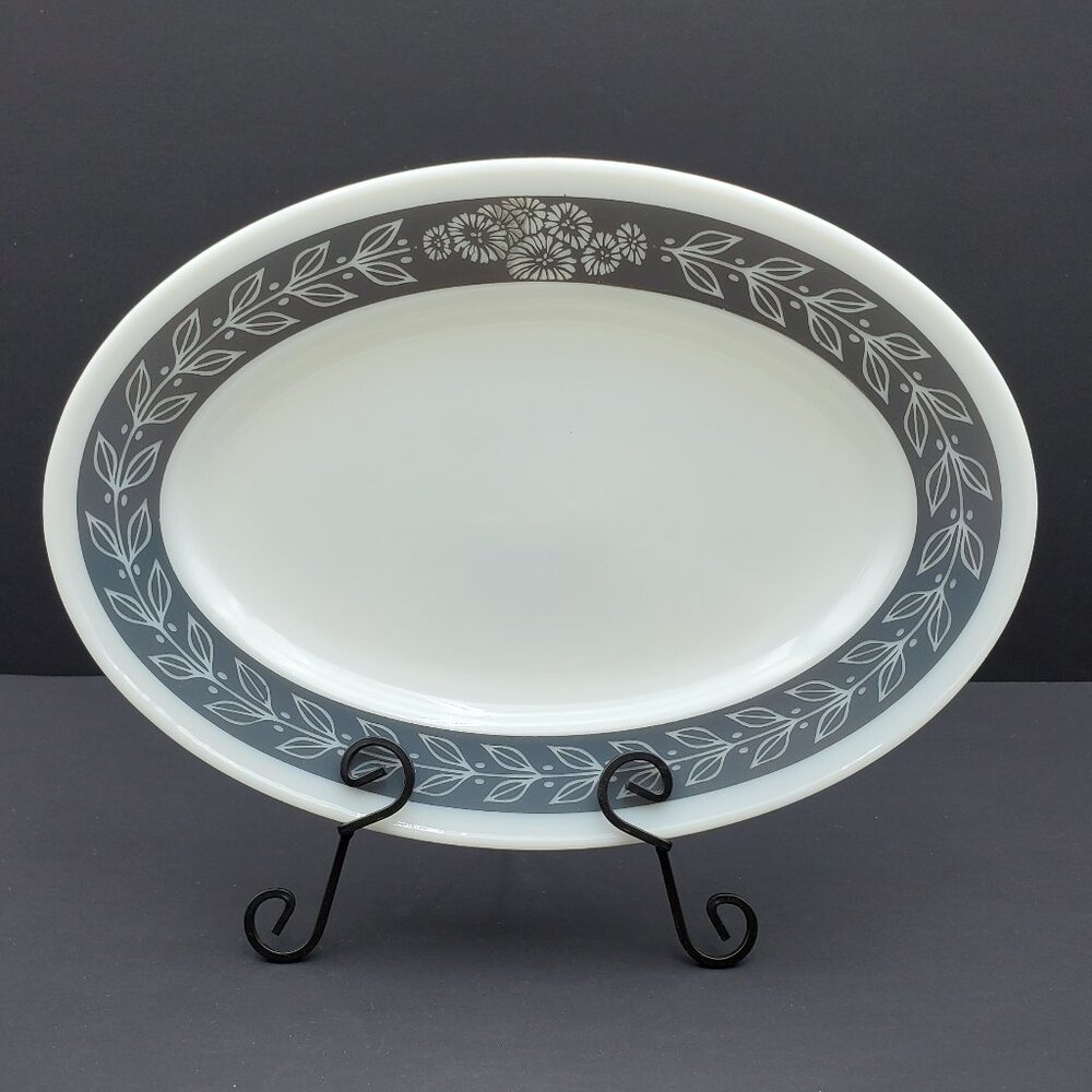 Pyrex Autumn Bands Gray Platter Corning Gray Laurel Leaf Band Serving Plate